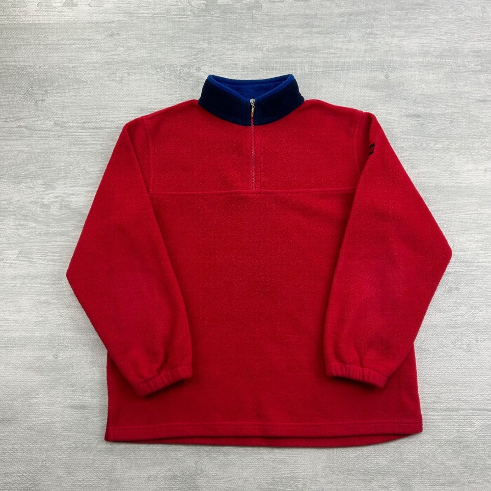 Vintage Tommy Hilfiger 1/4 Zip Sweatshirt Size Large Red Fleece Logo Pull Over